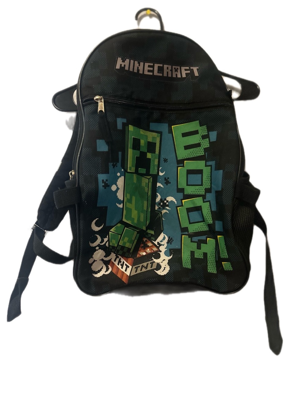 Minecraft Kids Black Backpack with Green Creeper Graphic